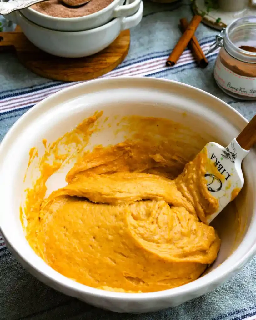 A bowl of pumpkin bites batter.