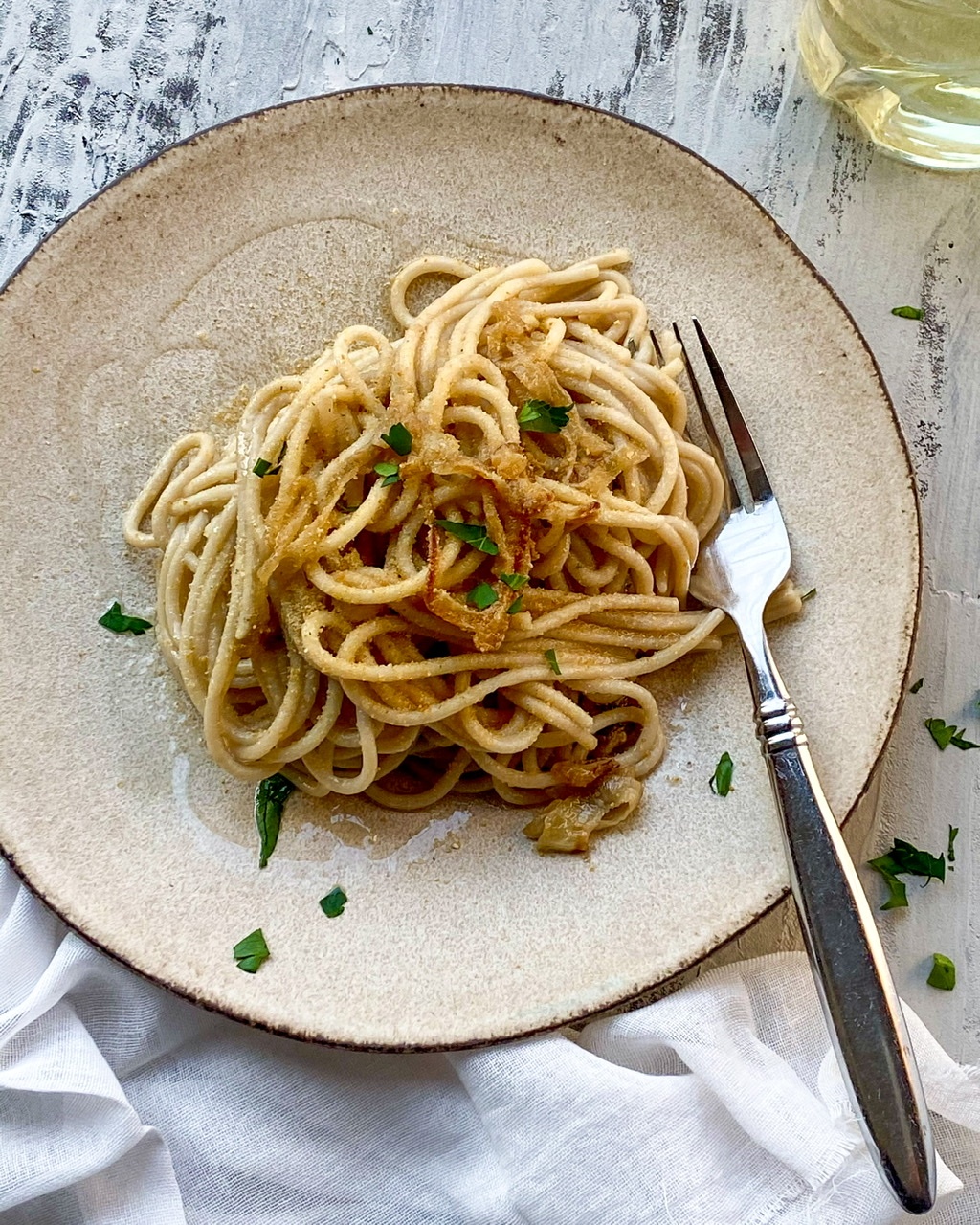 Pasta on a plate with fork