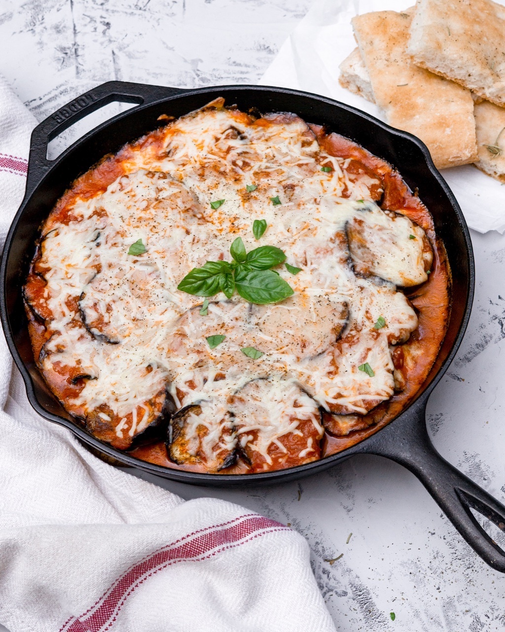 Eggplant Parmesan with Basil Leaf