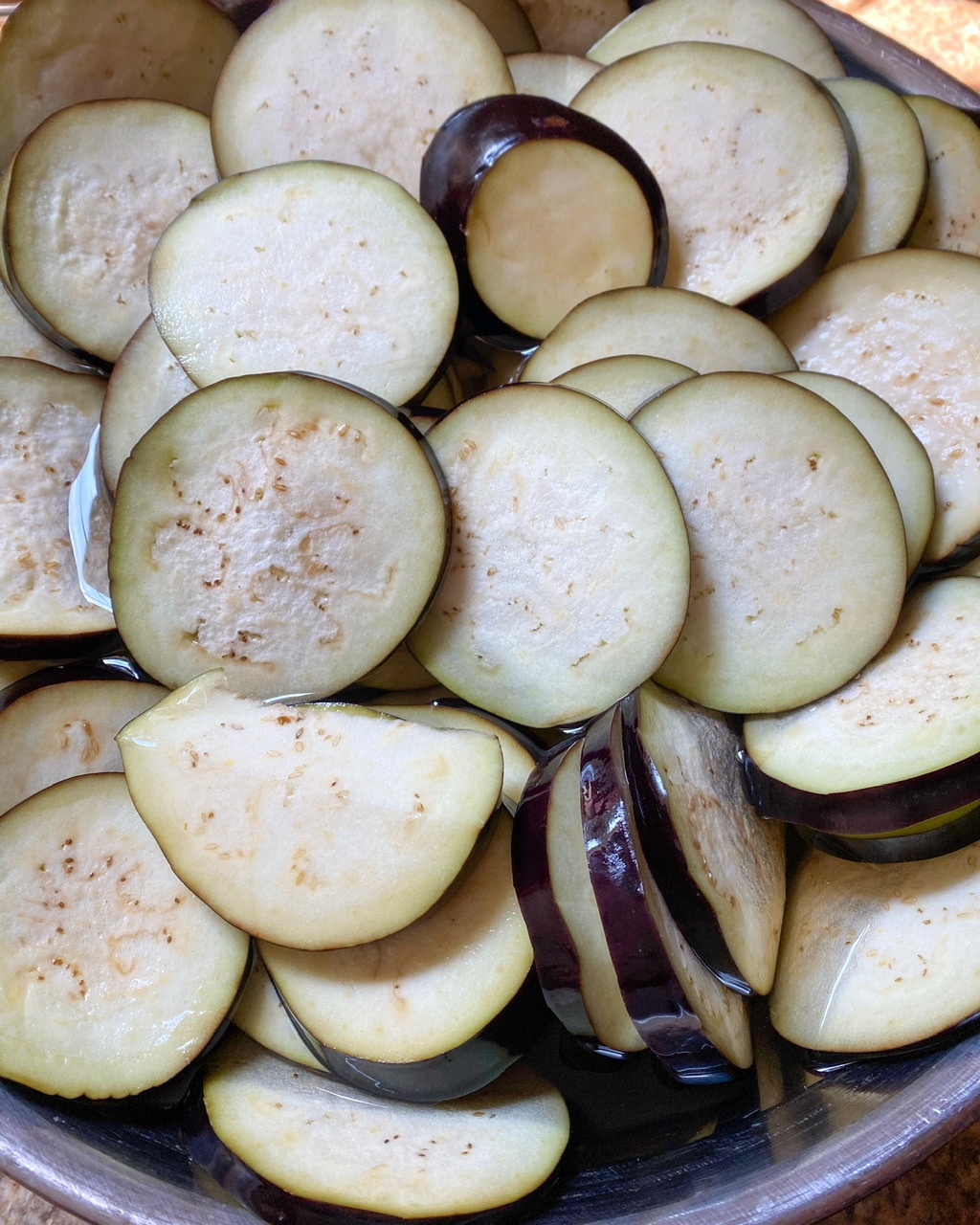 Sliced Eggplants in Water