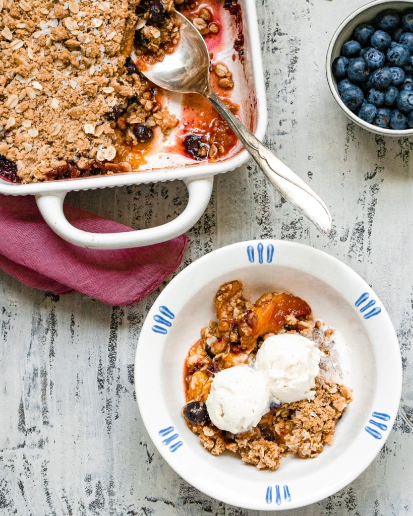 Peach Blueberry Crisp with Ice Cream