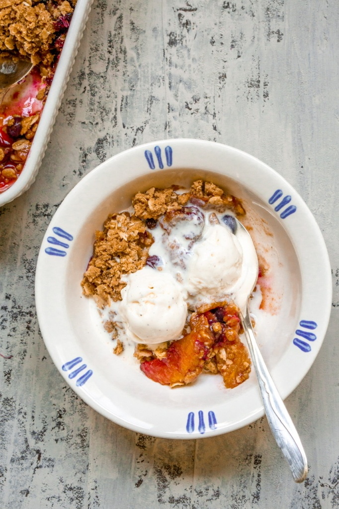 Peach Blueberry Crisp with Spoon