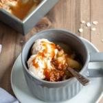 Pear Crisp with Ice Cream and Caramel Sauce