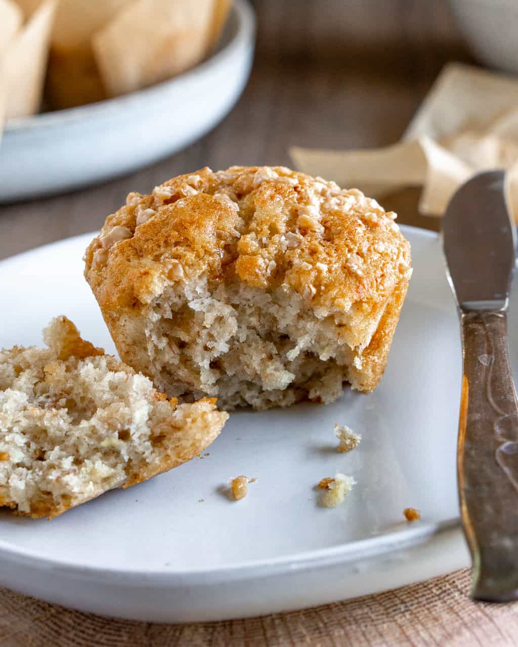 Piece of banana muffin on a plate