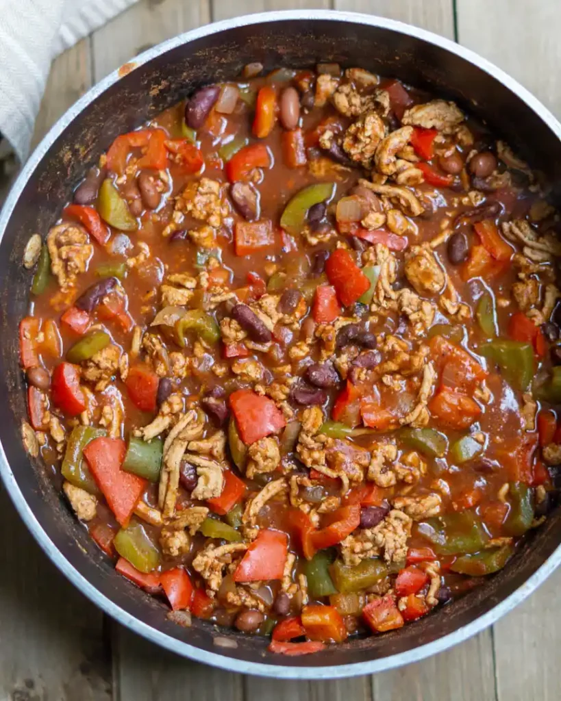 A pot of cooked chili