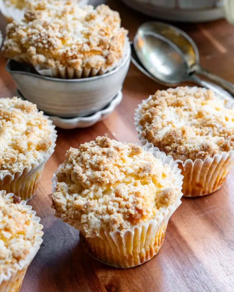 Muffins on a wood board.