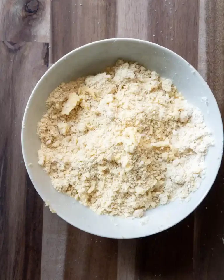 Unbaked crumble topping in a bowl.