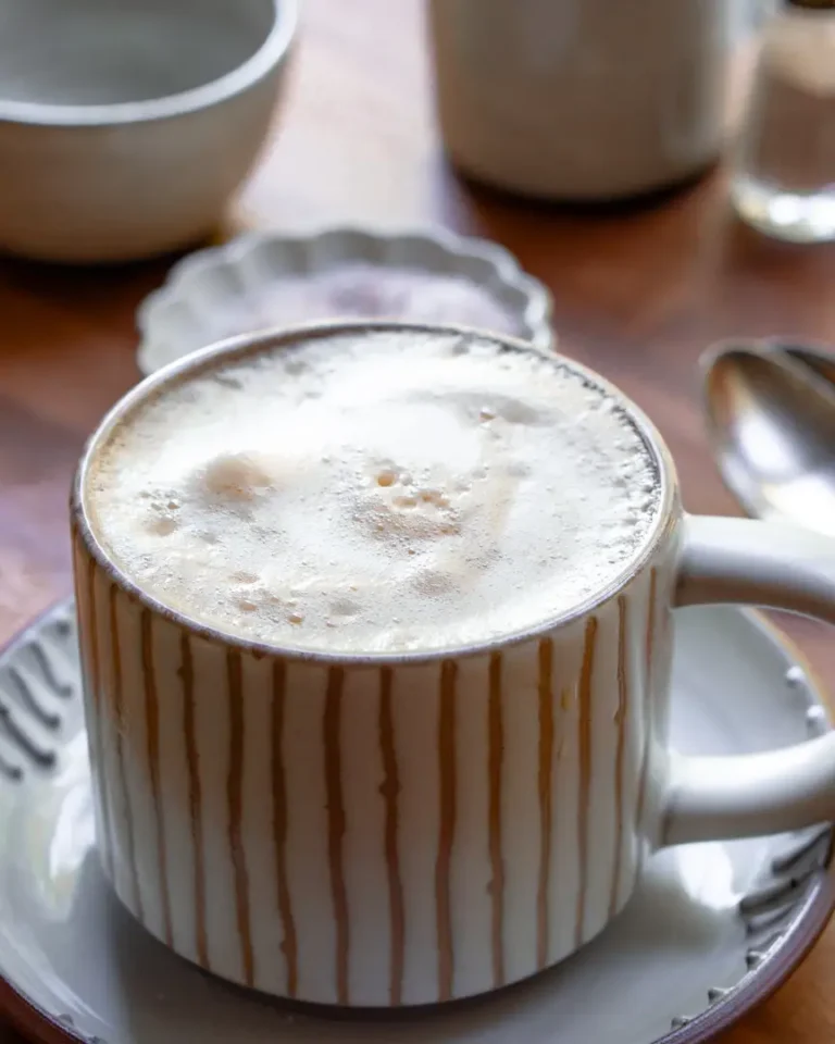 Maple sea salt latte in a mug.