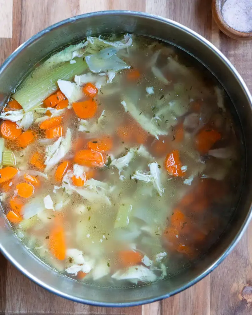 A large pot of chicken soup.