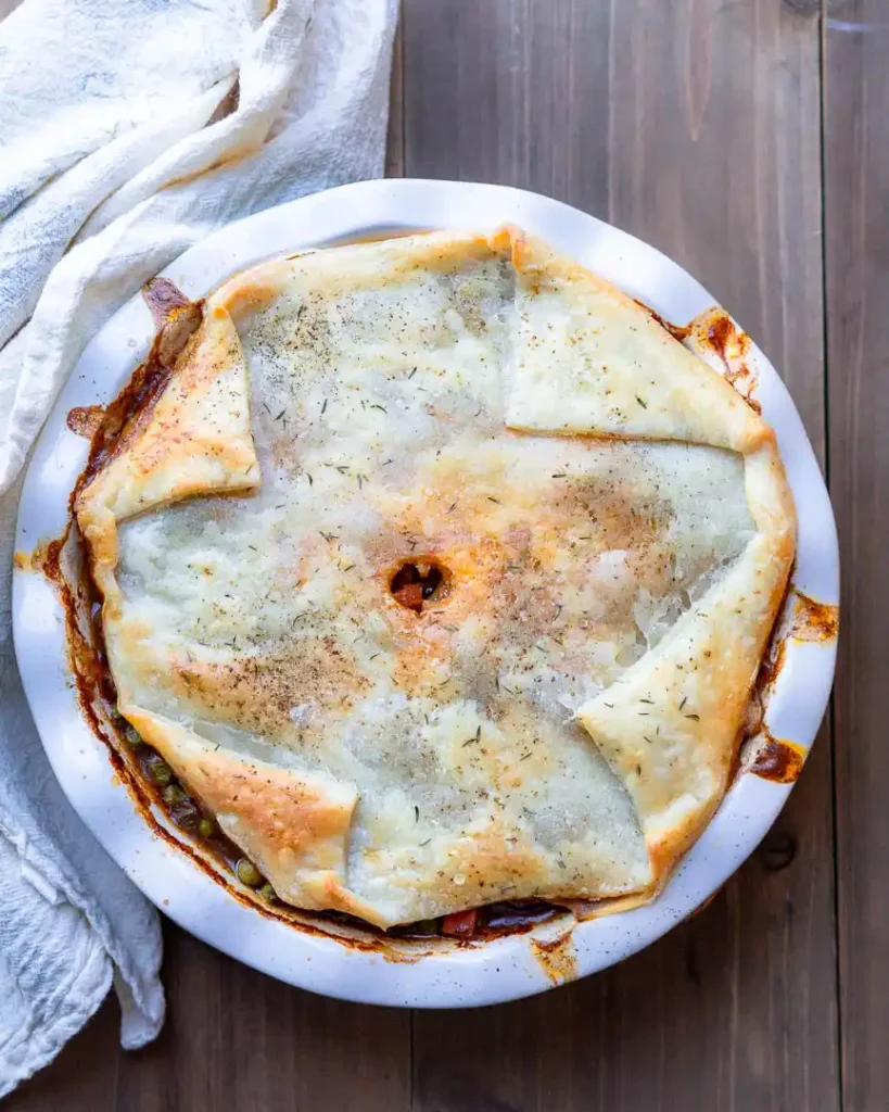 Baked beef pot pie.